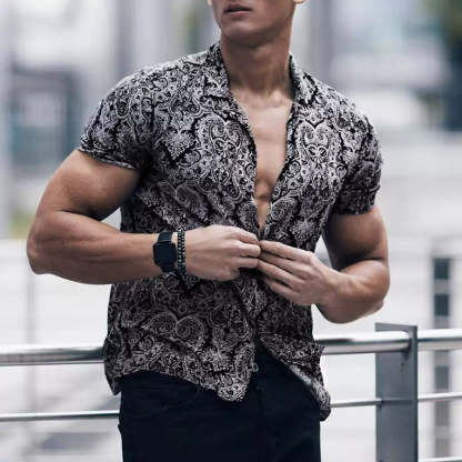 Casual Short-Sleeved Loose Beach Shirt With Floral Lapel For Men
