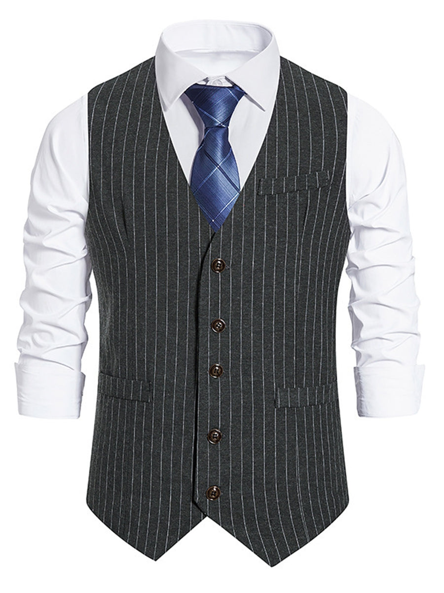 Retro Striped Single-Breasted Vest For Men In Black