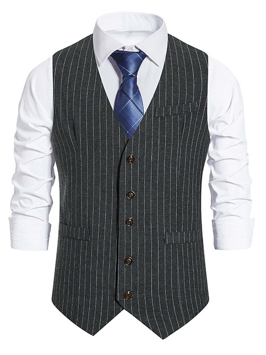 Retro Striped Single-Breasted Vest For Men In Black