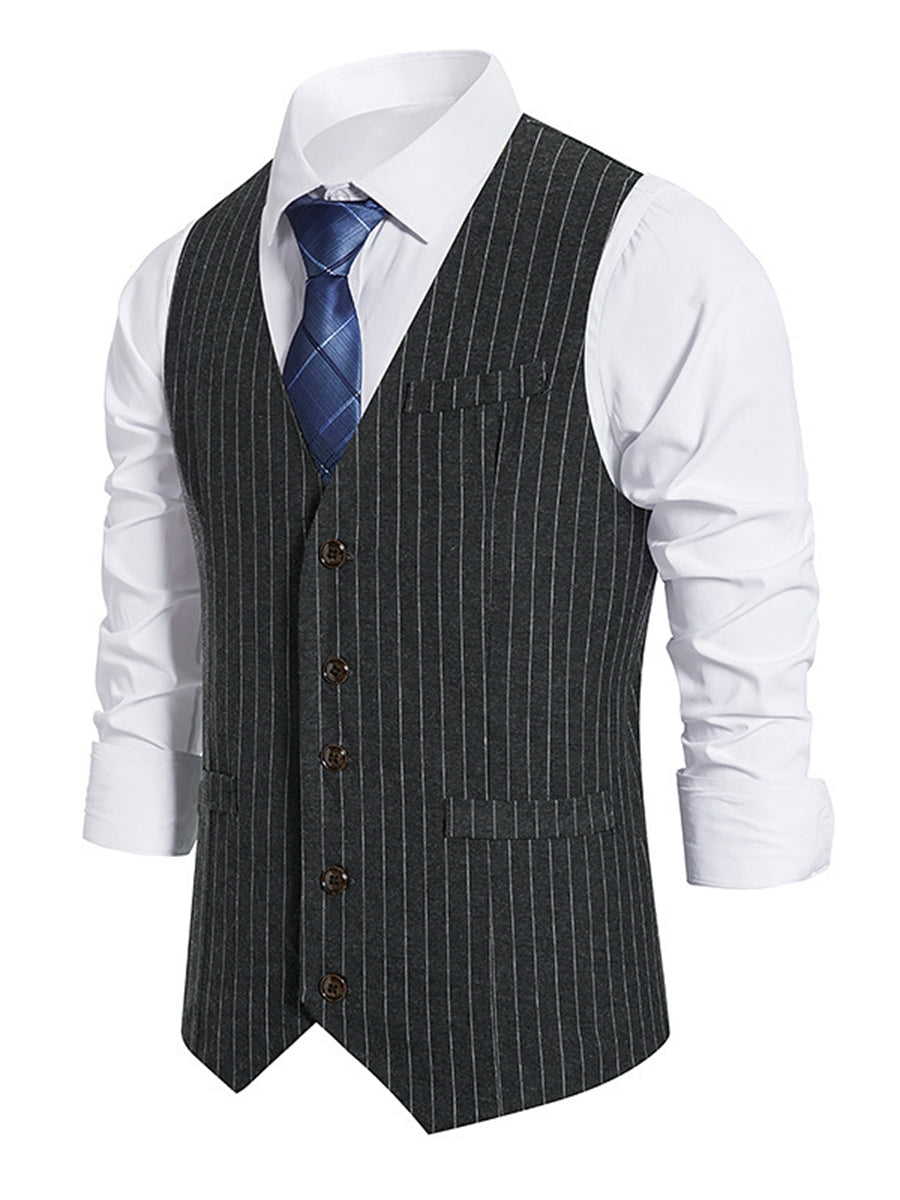 Retro Striped Single-Breasted Vest For Men In Black