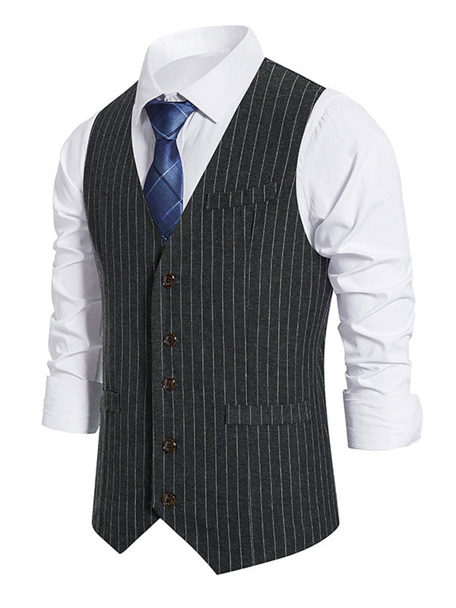 Retro Striped Single-Breasted Vest For Men In Black