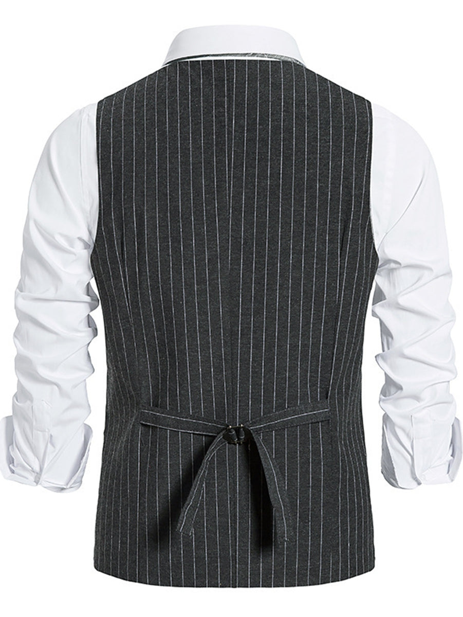 Retro Striped Single-Breasted Vest For Men In Black