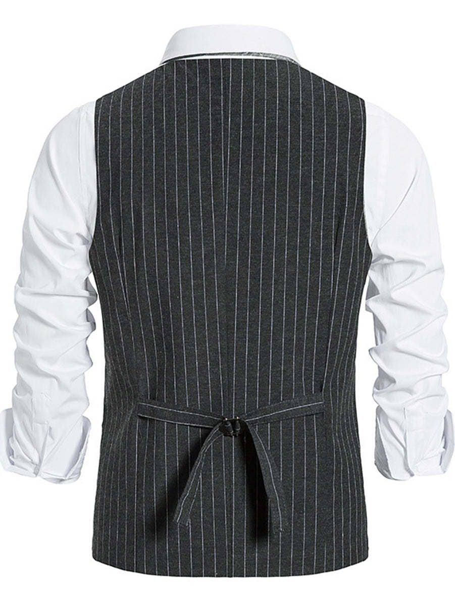 Retro Striped Single-Breasted Vest For Men In Black