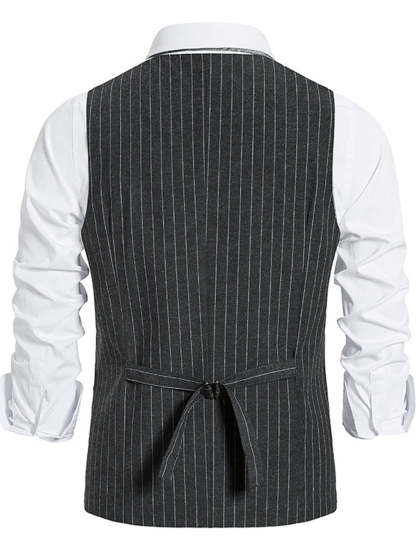 Retro Striped Single-Breasted Vest For Men In Black