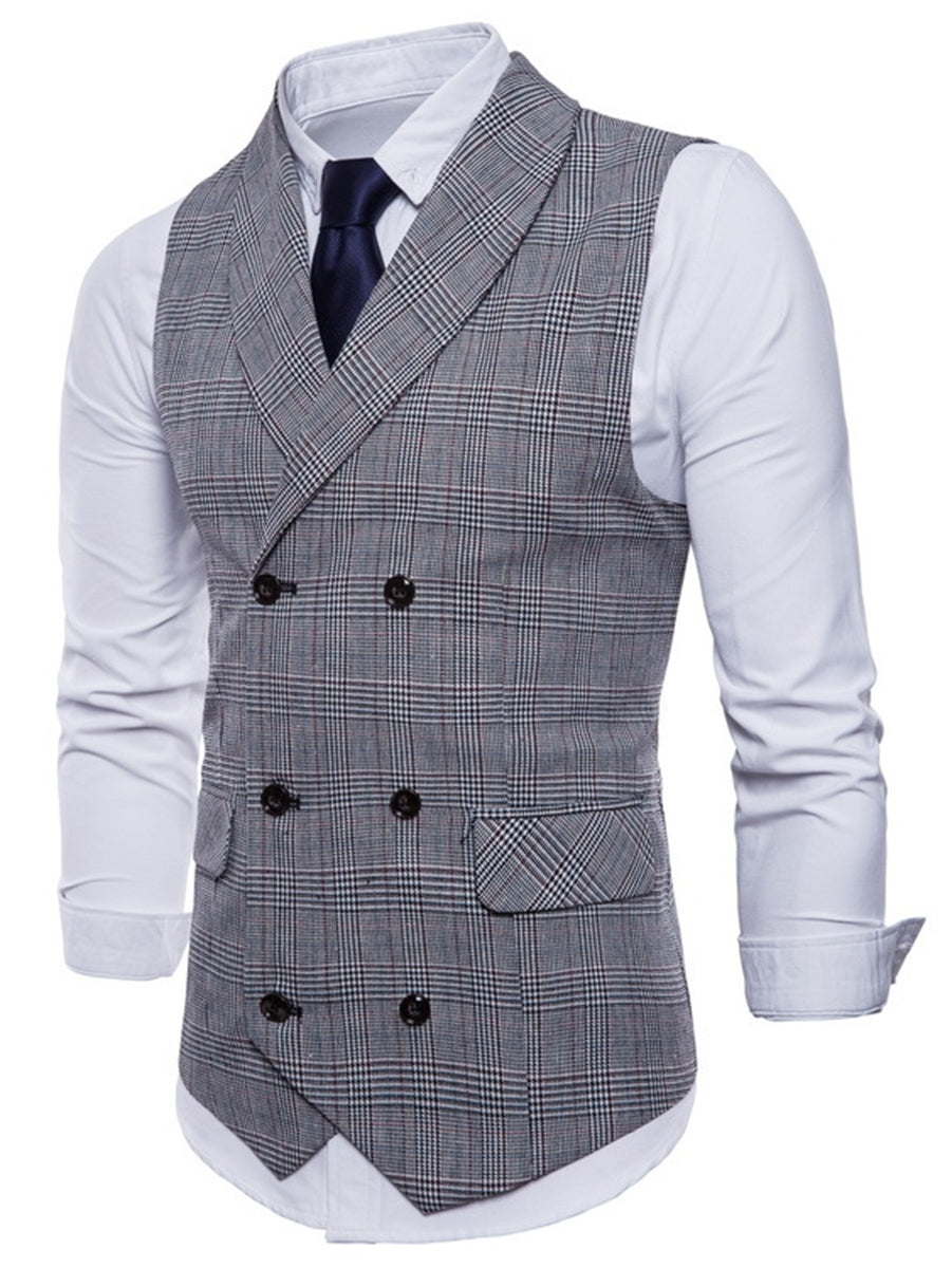 Men's Casual Light Gray Striped Vest With Two Breasts And Six Buttons