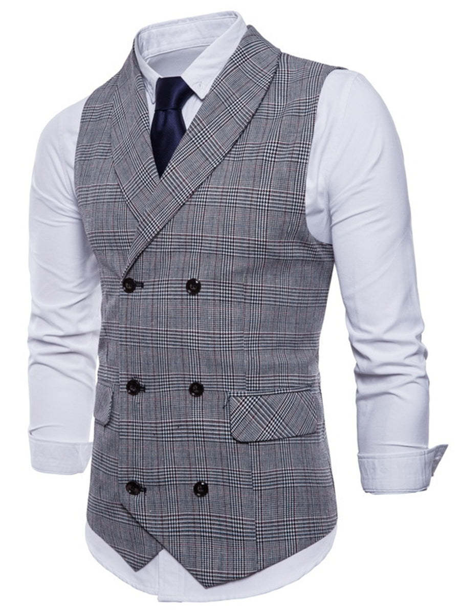 Men's Casual Light Gray Striped Vest With Two Breasts And Six Buttons