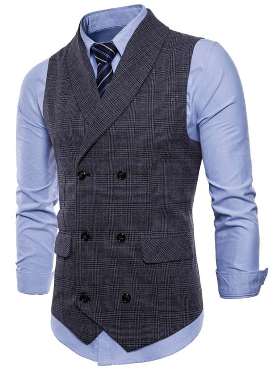 Men's Casual Light Gray Striped Vest With Two Breasts And Six Buttons