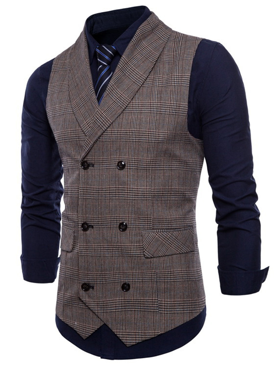 Men's Casual Light Gray Striped Vest With Two Breasts And Six Buttons