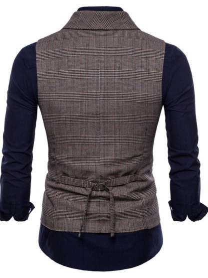 Men's Casual Light Gray Striped Vest With Two Breasts And Six Buttons