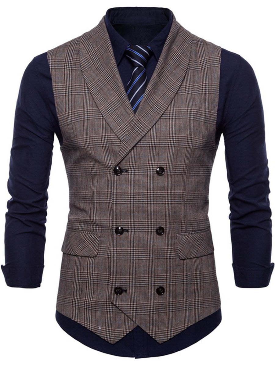 Men's Casual Light Gray Striped Vest With Two Breasts And Six Buttons