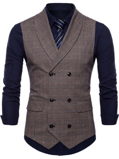 Men's Casual Light Gray Striped Vest With Two Breasts And Six Buttons