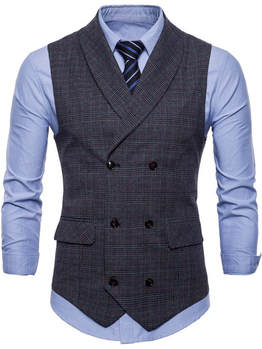 Men's Casual Light Gray Striped Vest With Two Breasts And Six Buttons