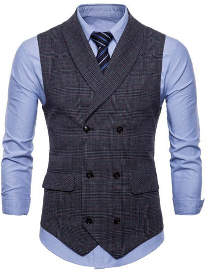 Men's Casual Light Gray Striped Vest With Two Breasts And Six Buttons