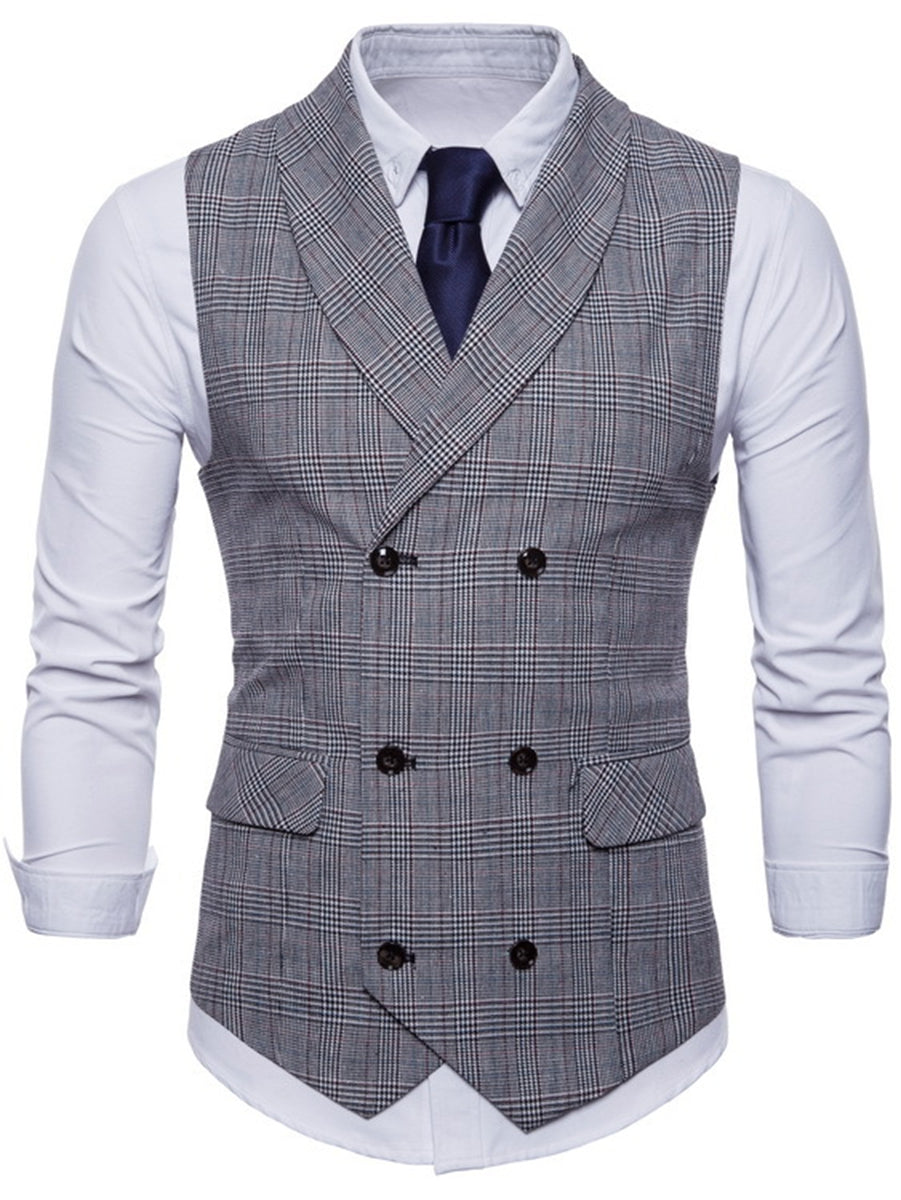 Men's Casual Light Gray Striped Vest With Two Breasts And Six Buttons