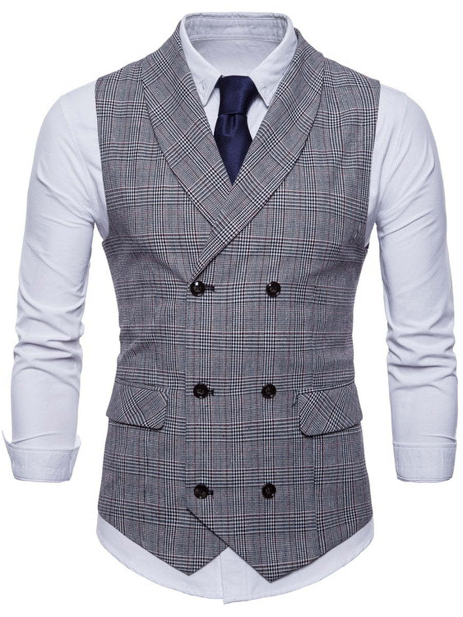 Men's Casual Light Gray Striped Vest With Two Breasts And Six Buttons