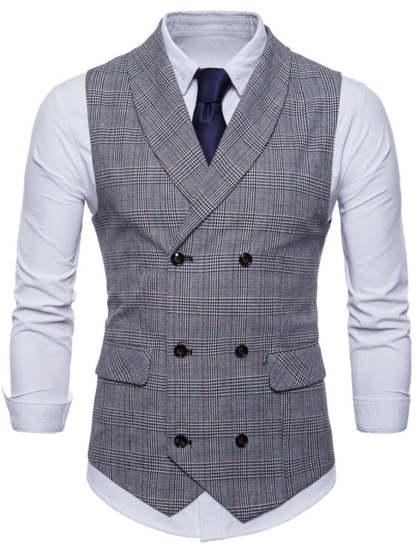 Men's Casual Light Gray Striped Vest With Two Breasts And Six Buttons