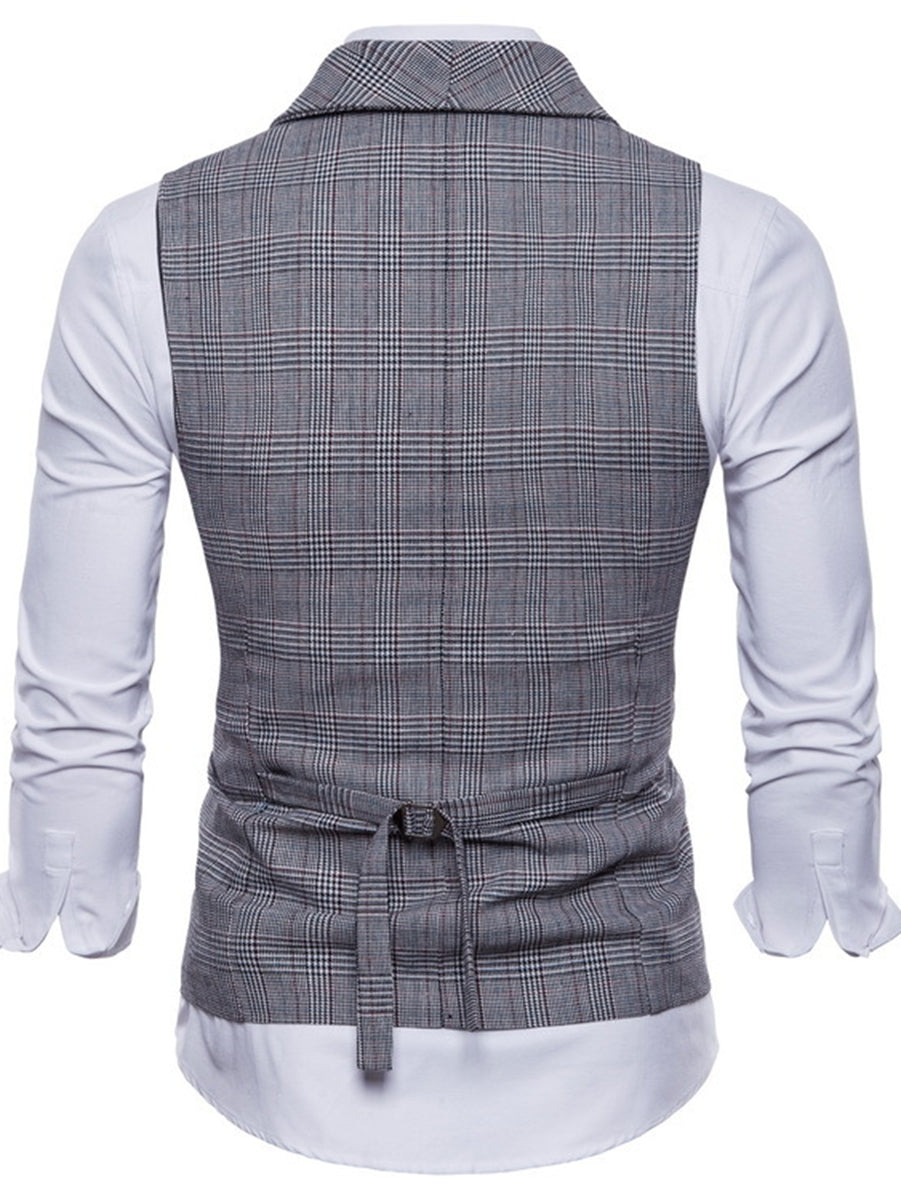 Men's Casual Light Gray Striped Vest With Two Breasts And Six Buttons