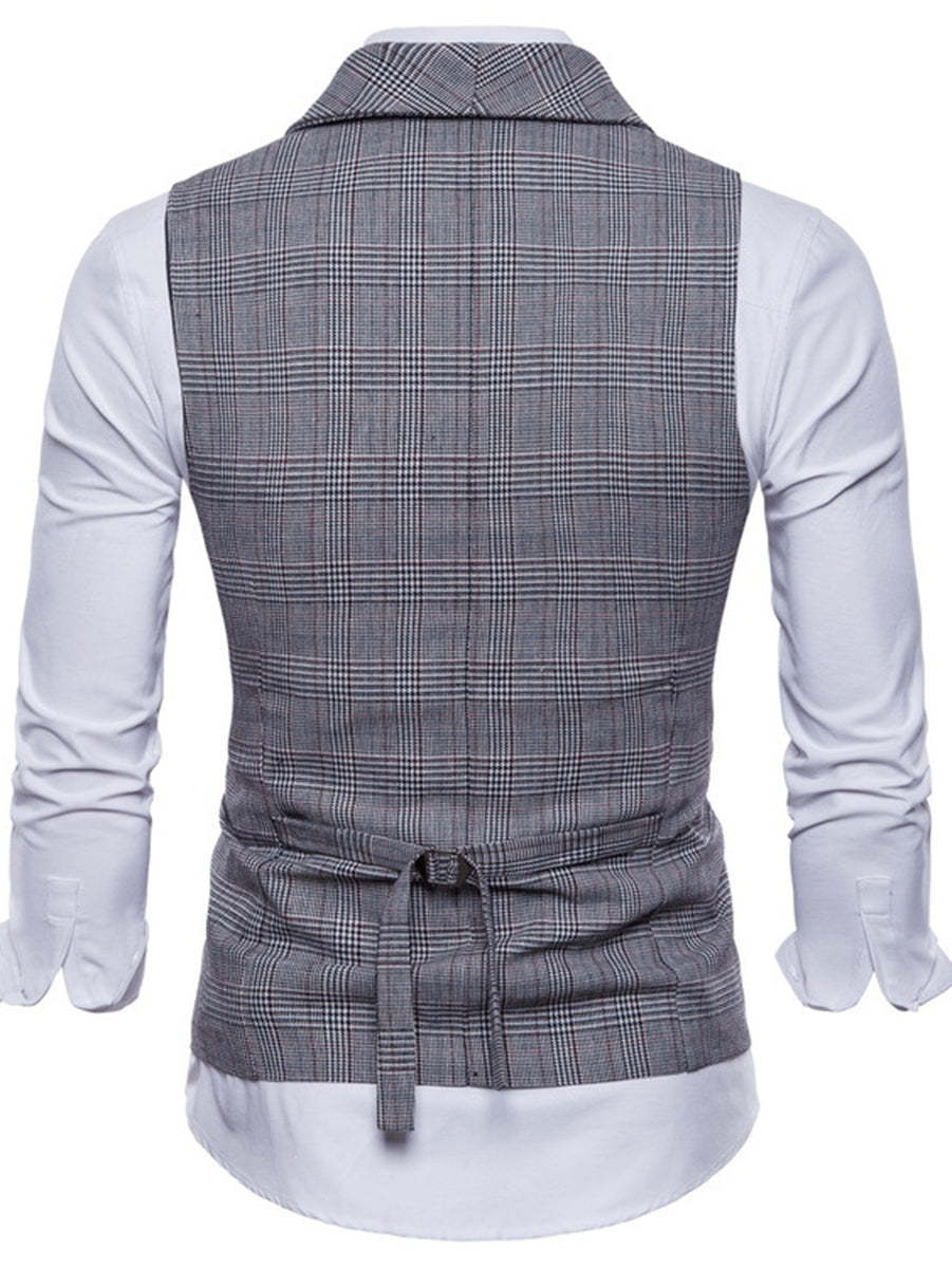 Men's Casual Light Gray Striped Vest With Two Breasts And Six Buttons