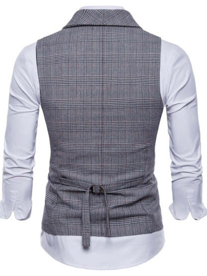 Men's Casual Light Gray Striped Vest With Two Breasts And Six Buttons