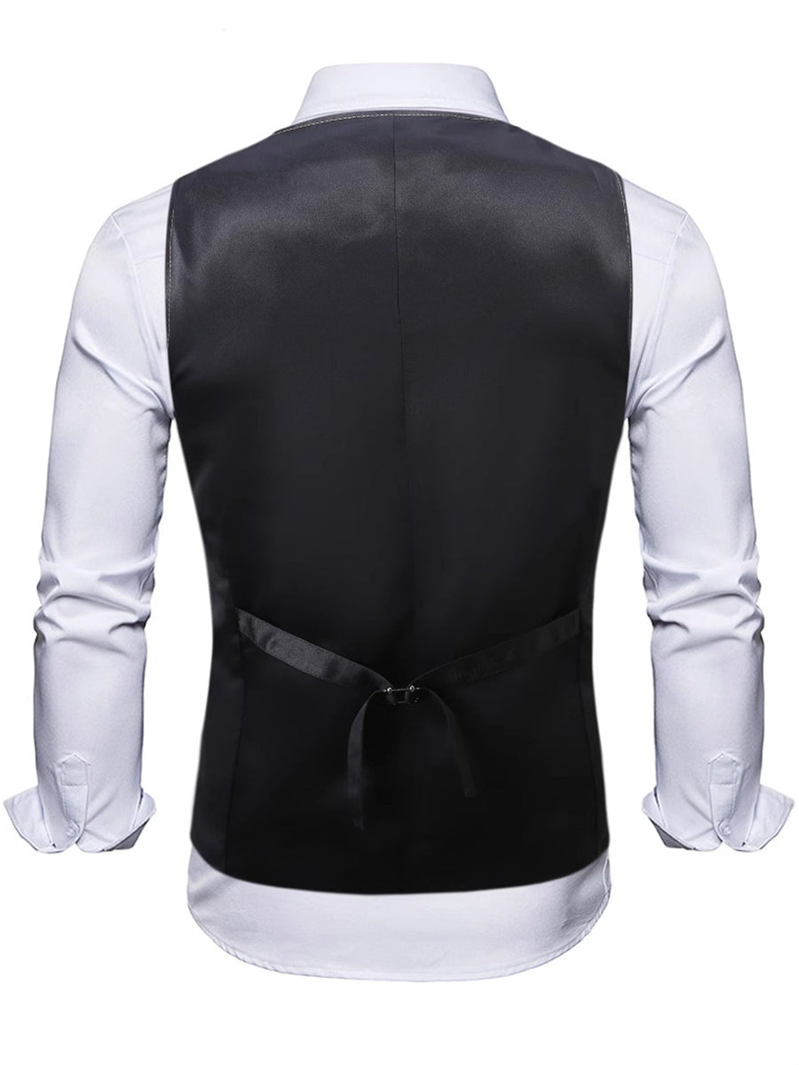 Men's Sparkling Purple Sequined V-Neck Vest With Pocket Belt And Single Breasted Buttons