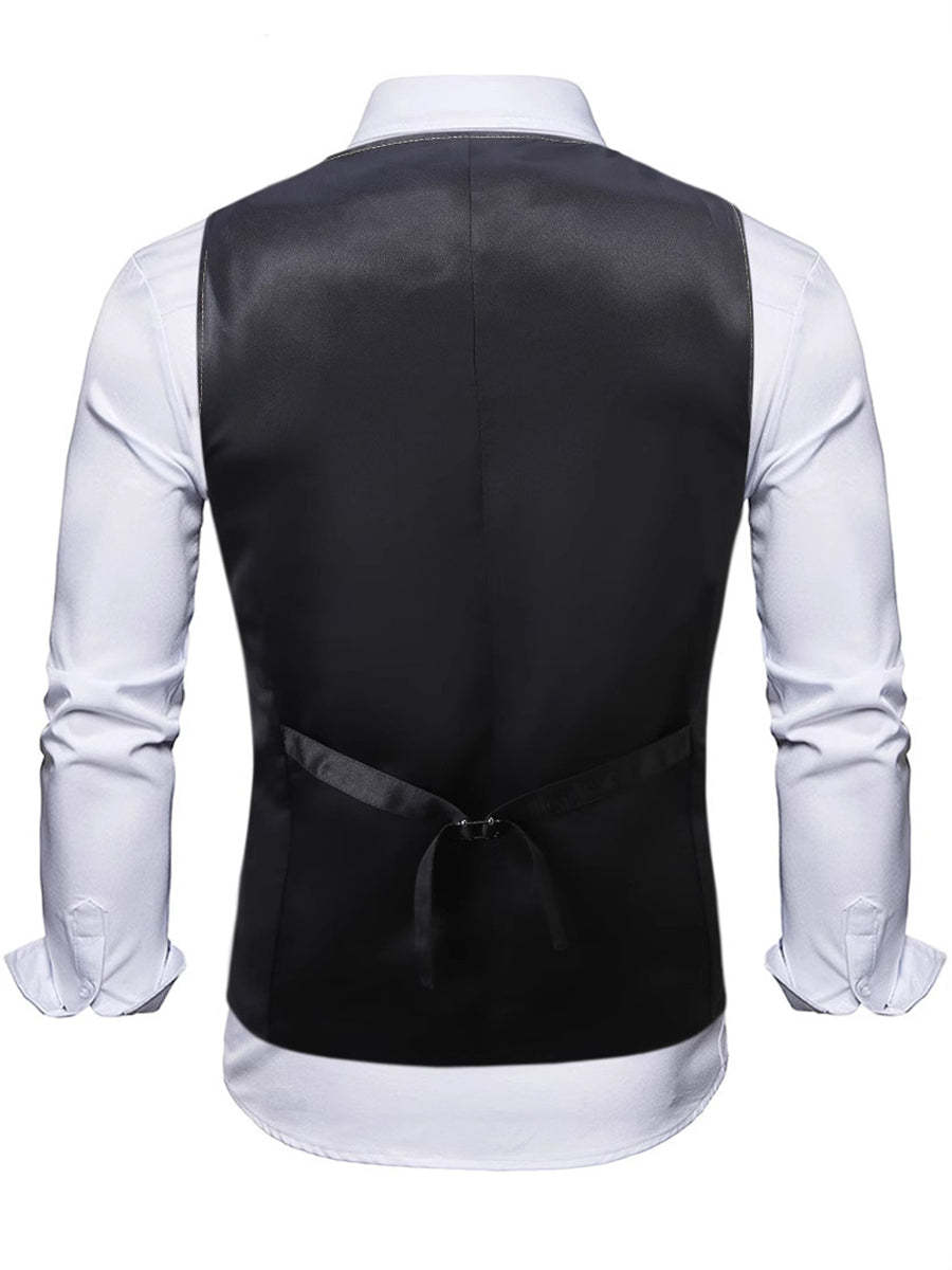 Men's Sparkling Purple Sequined V-Neck Vest With Pocket Belt And Single Breasted Buttons