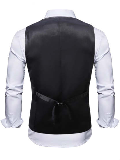 Men's Sparkling Purple Sequined V-Neck Vest With Pocket Belt And Single Breasted Buttons