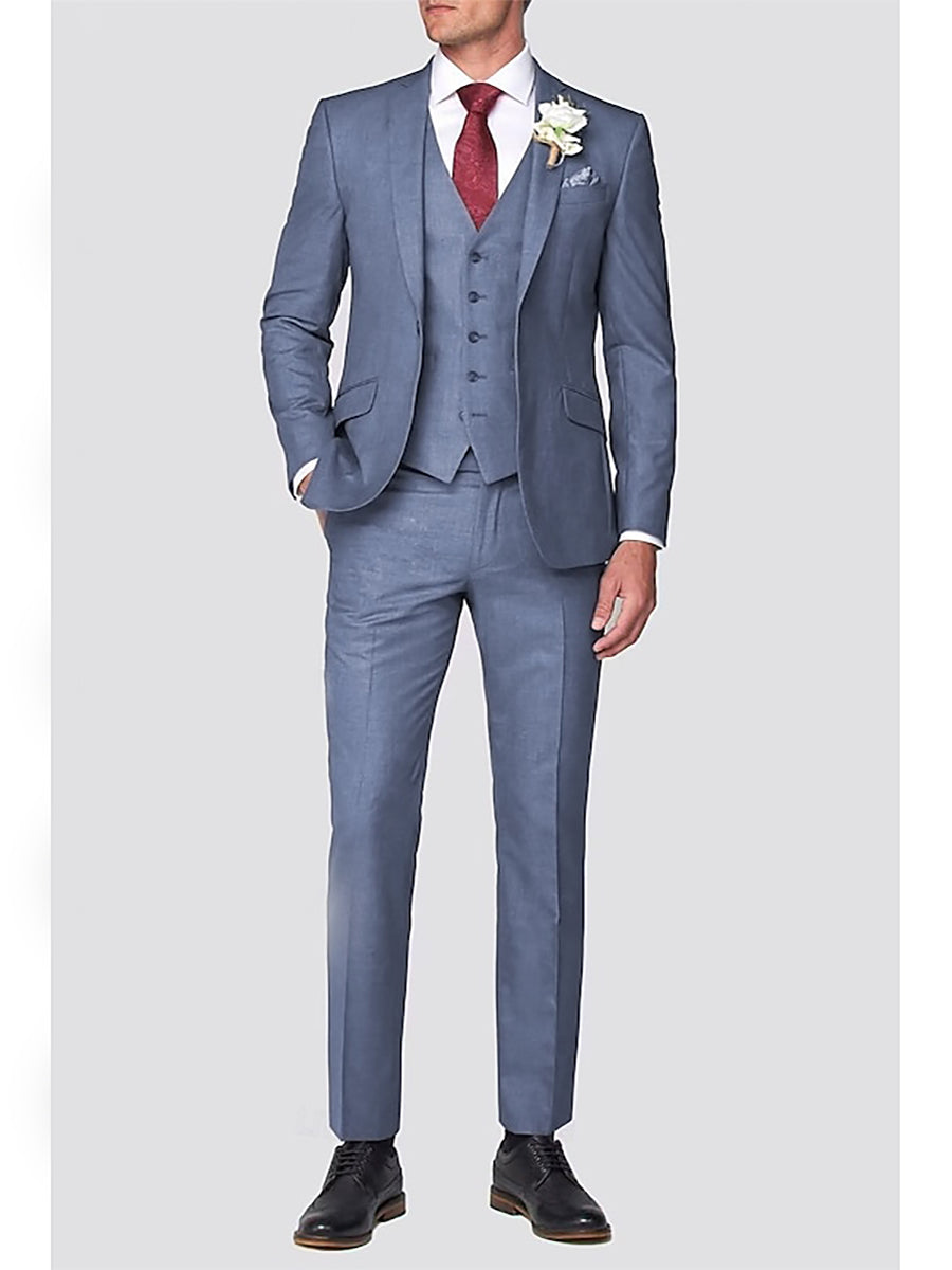 Men's Tailored Fit Notch Single Breasted One-Button Suit In Dusty Blue For Beach Weddings And Parties-BMbridal.UK