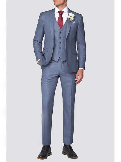 Men's Tailored Fit Notch Single Breasted One-Button Suit In Dusty Blue For Beach Weddings And Parties-BMbridal.UK