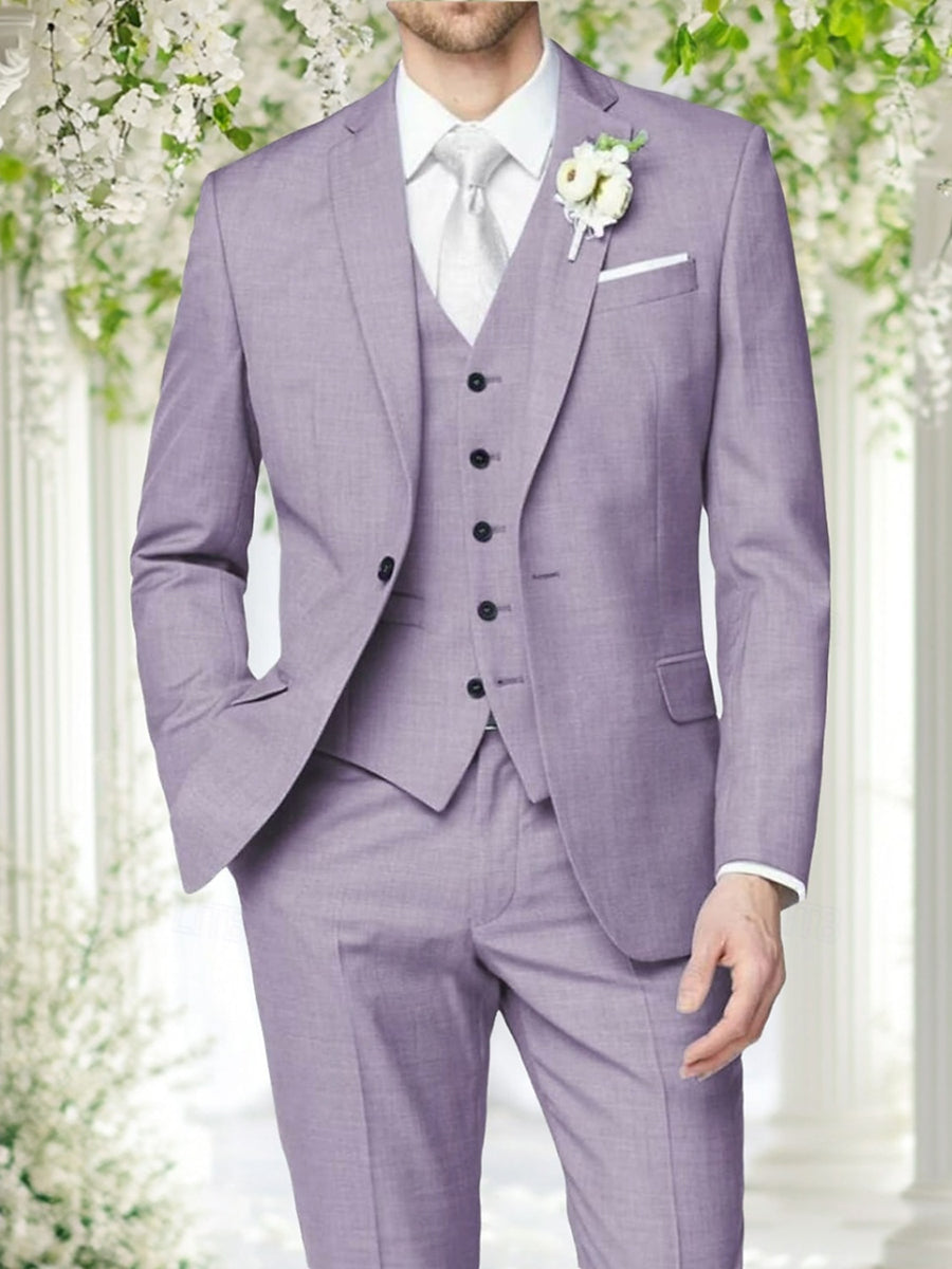 Men's Tailored Fit Single Breasted One-Button Lilac Suit For Wedding And Formal Events