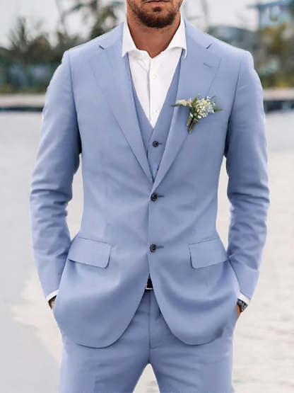 Tailored Fit Sky Blue Men's Two-Button Single Breasted 3-Piece Casual Business Suit