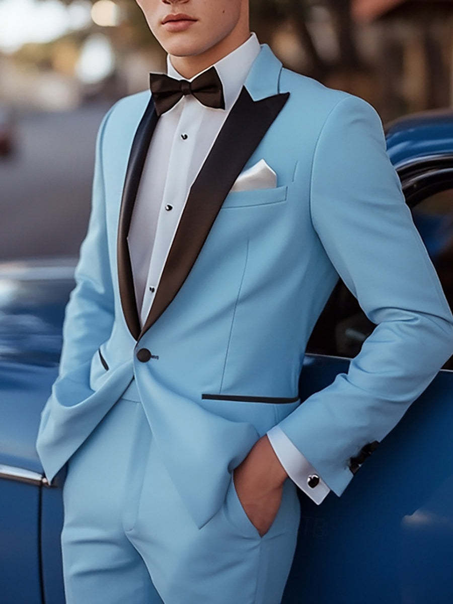 Standard Fit Sky Blue One-Button Single Breasted Suit For Men's Beach Weddings And Prom