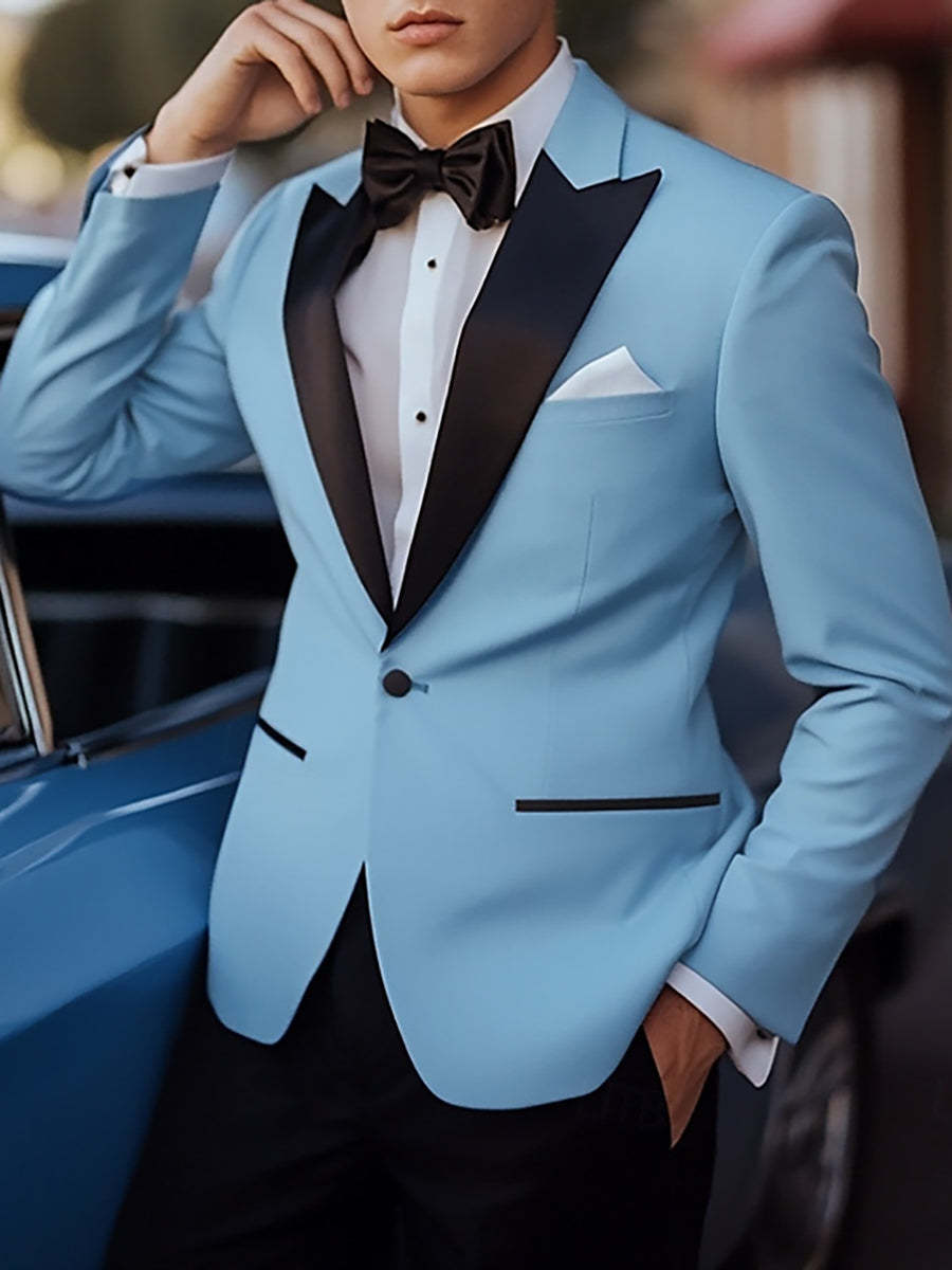 Standard Fit Sky Blue One-Button Single Breasted Suit For Men's Beach Weddings And Prom