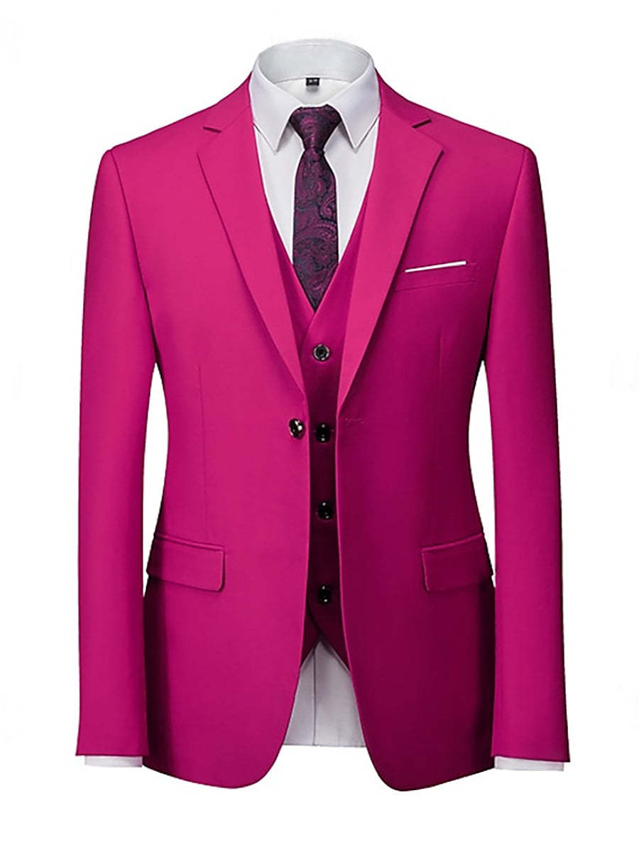 Men's Fuchsia Single-Breasted Two-Button Solid Color Suit For Beach Weddings And Prom Parties