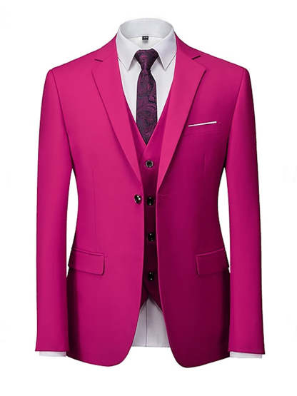 Men's Fuchsia Single-Breasted Two-Button Solid Color Suit For Beach Weddings And Prom Parties