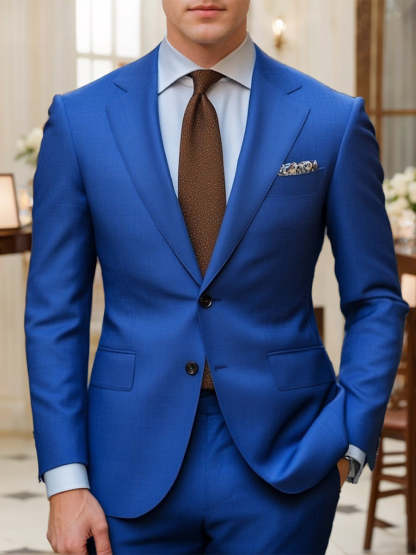 Elegant Blue Men's Two-Button Notch Lapel Single-Breasted Suit For Beach Wedding And Prom Party