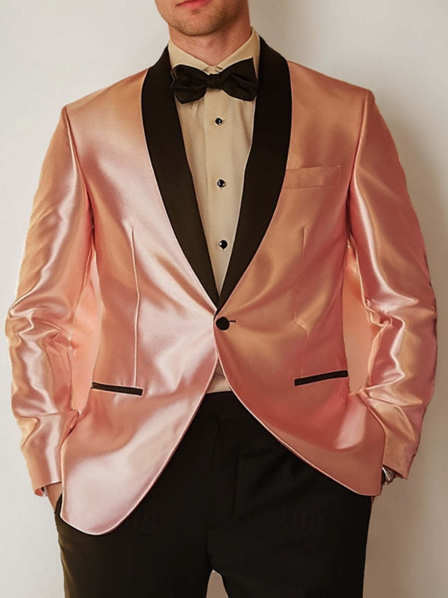 Single-Breasted One-Button Shawl Lapel Suit For Men In Pink And Black