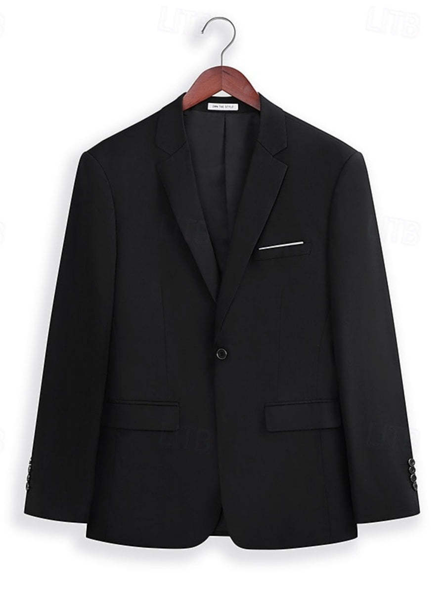 Black Two-Button Single-Breasted Notched Lapel Suit For Men's Wedding And Prom