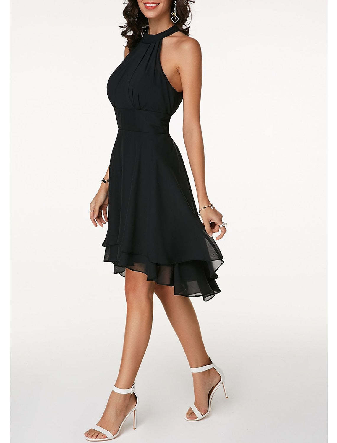 Sleeveless Chiffon Cocktail Dress with Ruffles in A-Line/Princess Knee-Length Style