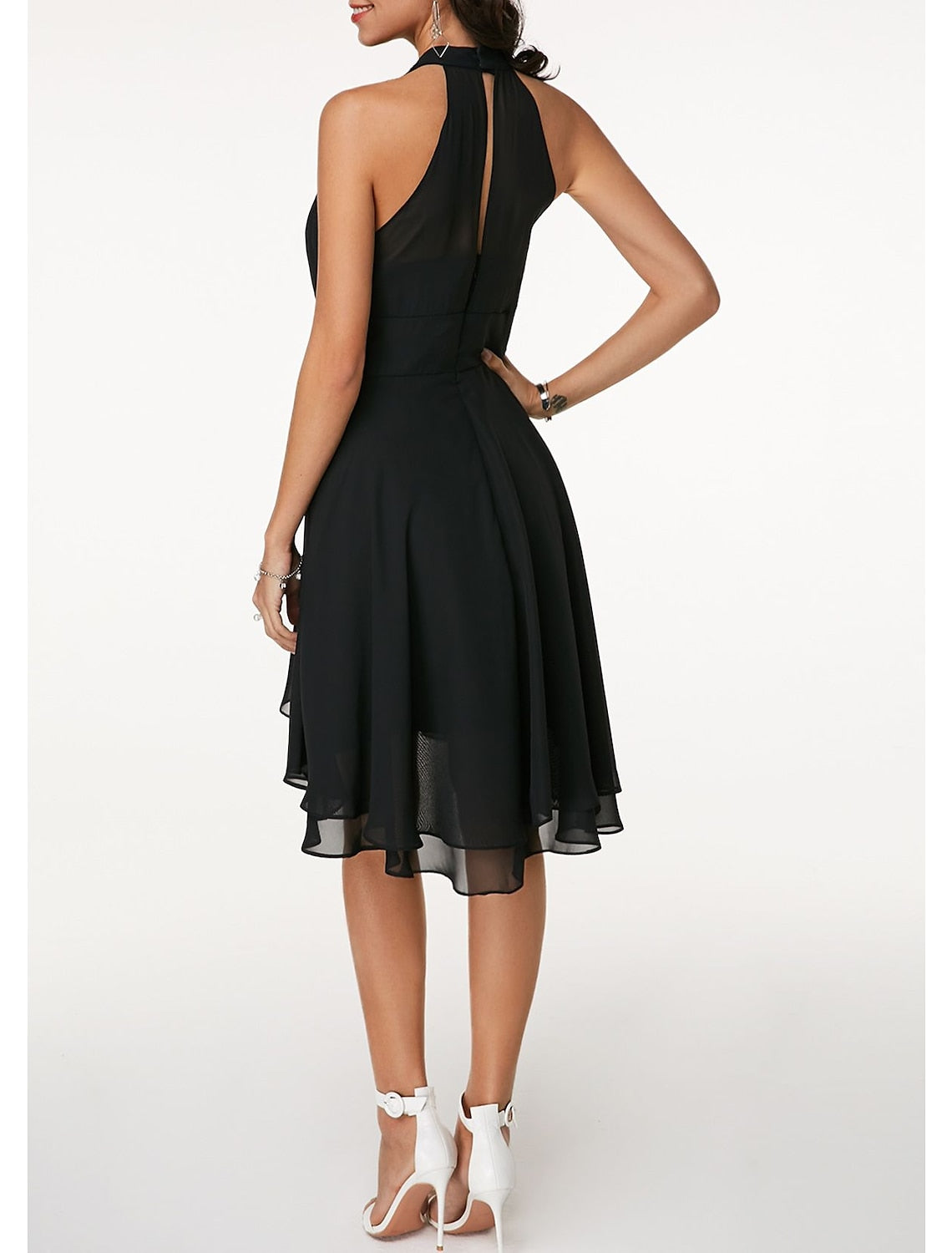 Sleeveless Chiffon Cocktail Dress with Ruffles in A-Line/Princess Knee-Length Style