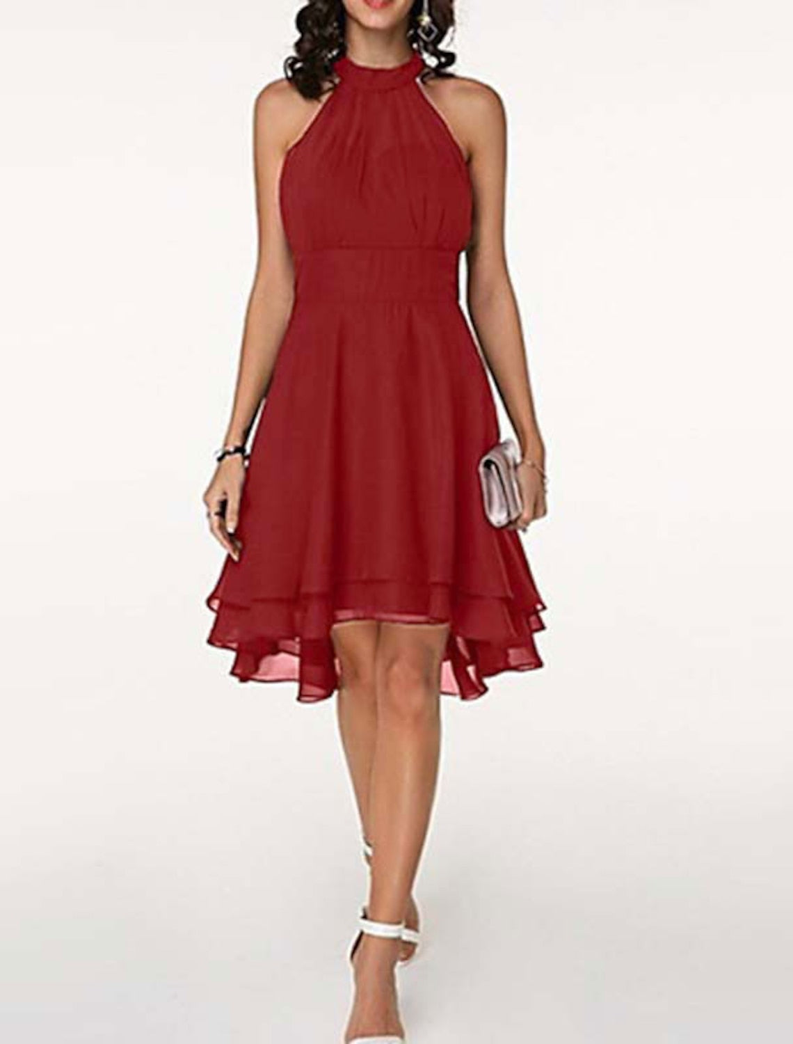 Sleeveless Chiffon Cocktail Dress with Ruffles in A-Line/Princess Knee-Length Style