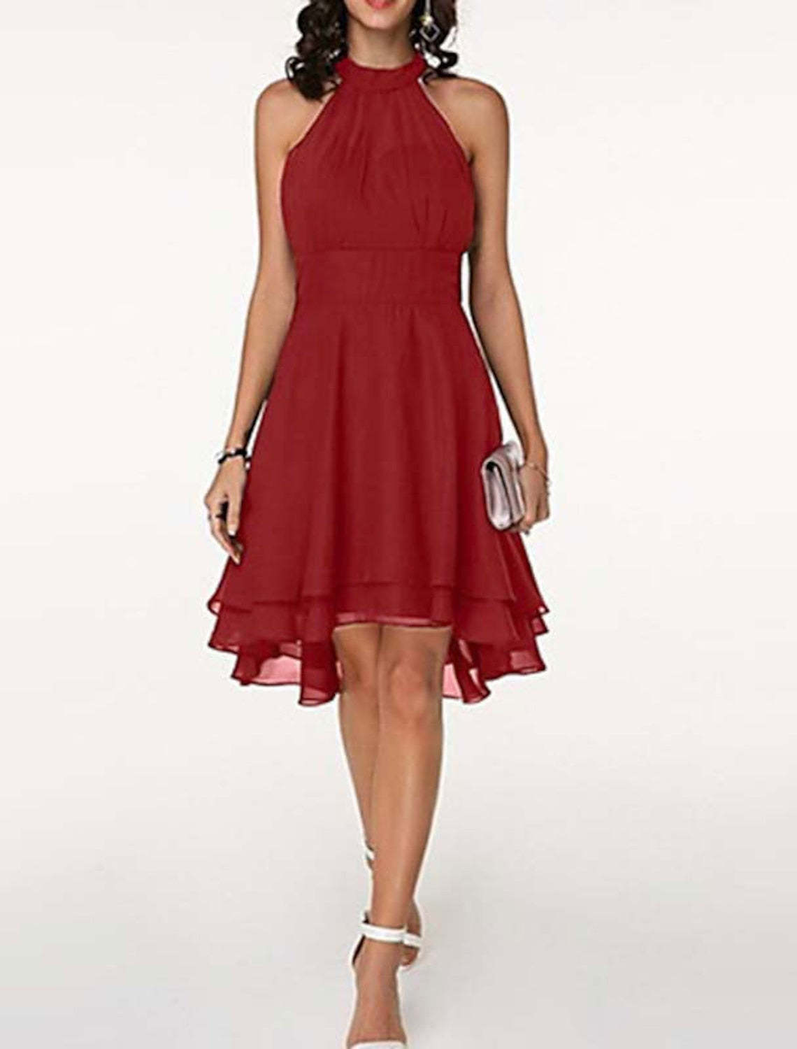 Sleeveless Chiffon Cocktail Dress with Ruffles in A-Line/Princess Knee-Length Style