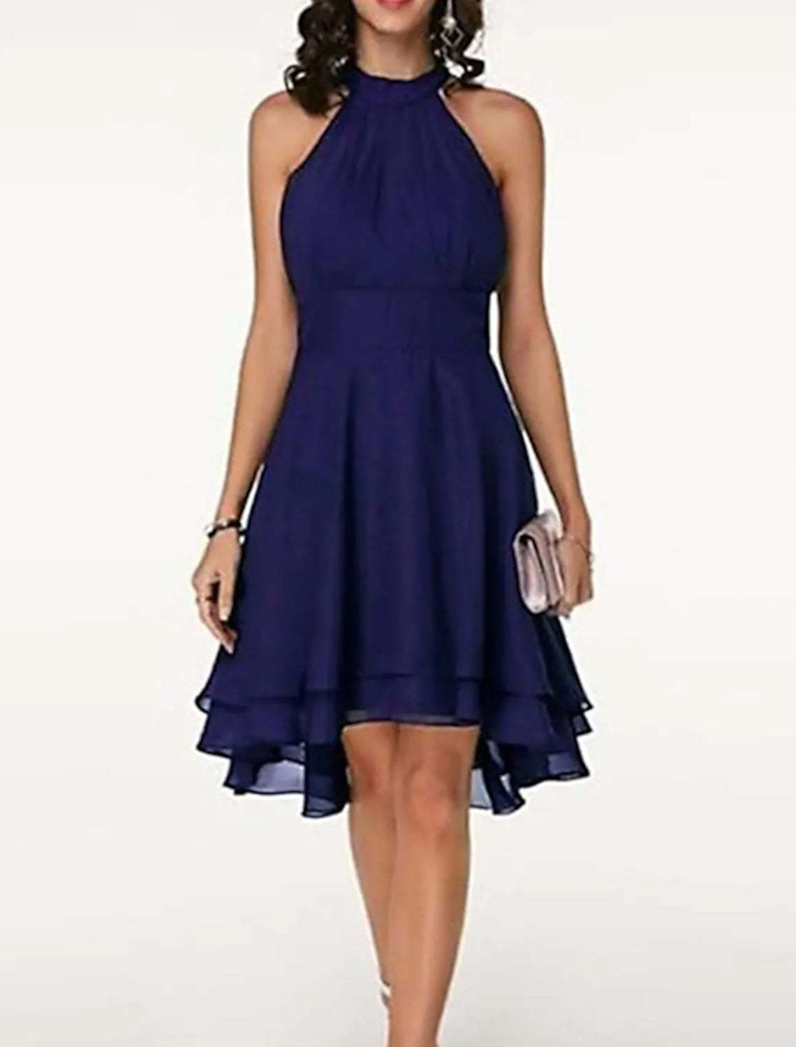 Sleeveless Chiffon Cocktail Dress with Ruffles in A-Line/Princess Knee-Length Style