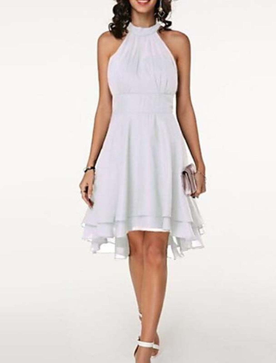 Sleeveless Chiffon Cocktail Dress with Ruffles in A-Line/Princess Knee-Length Style
