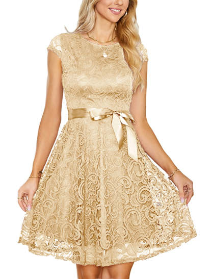 Round Neck A-Line Princess Cocktail Dresses with Applique for Wedding Guests