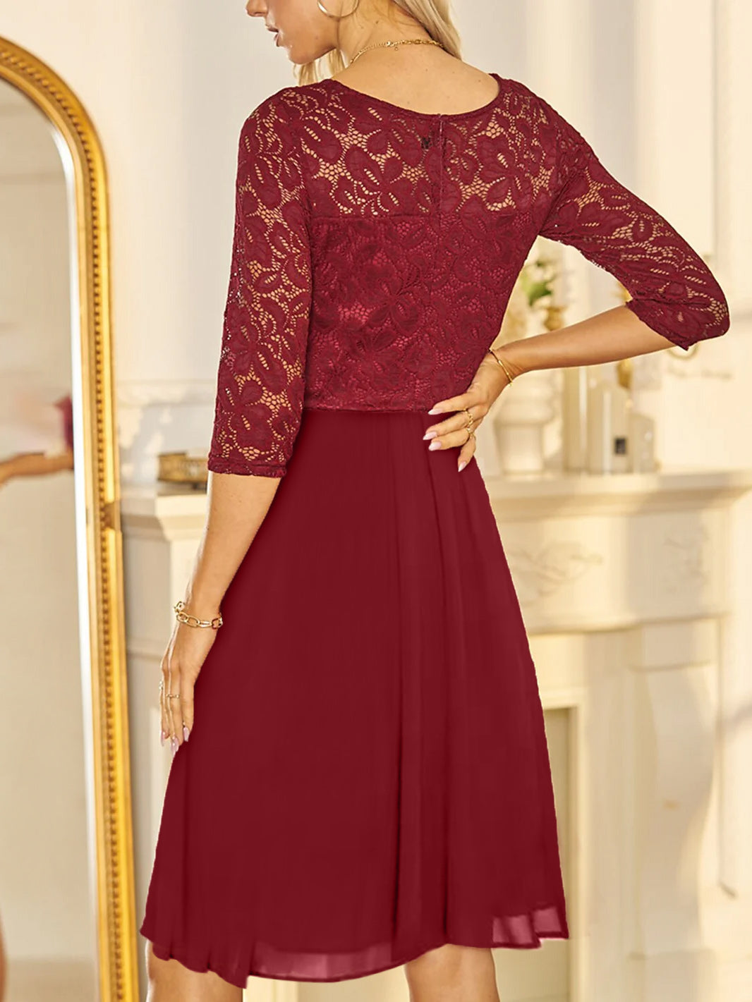 V-Neck A-Line Princess Cocktail Dress with Lace Applique for Wedding Guests