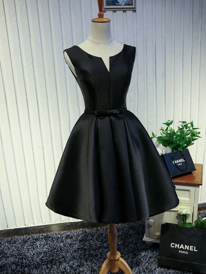 Sleeveless Satin Cocktail Dress with Ruffles in A-Line and Princess V-Neck Styles