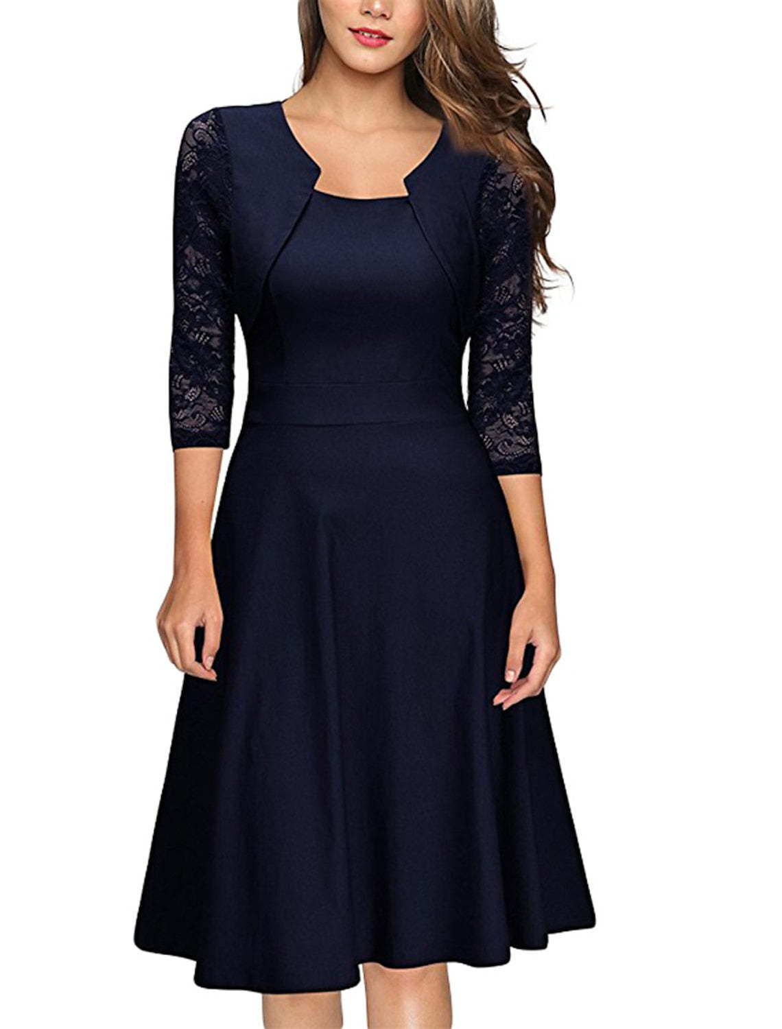 Princess A-Line Round Neck Cocktail Party Dresses with Lace Applique