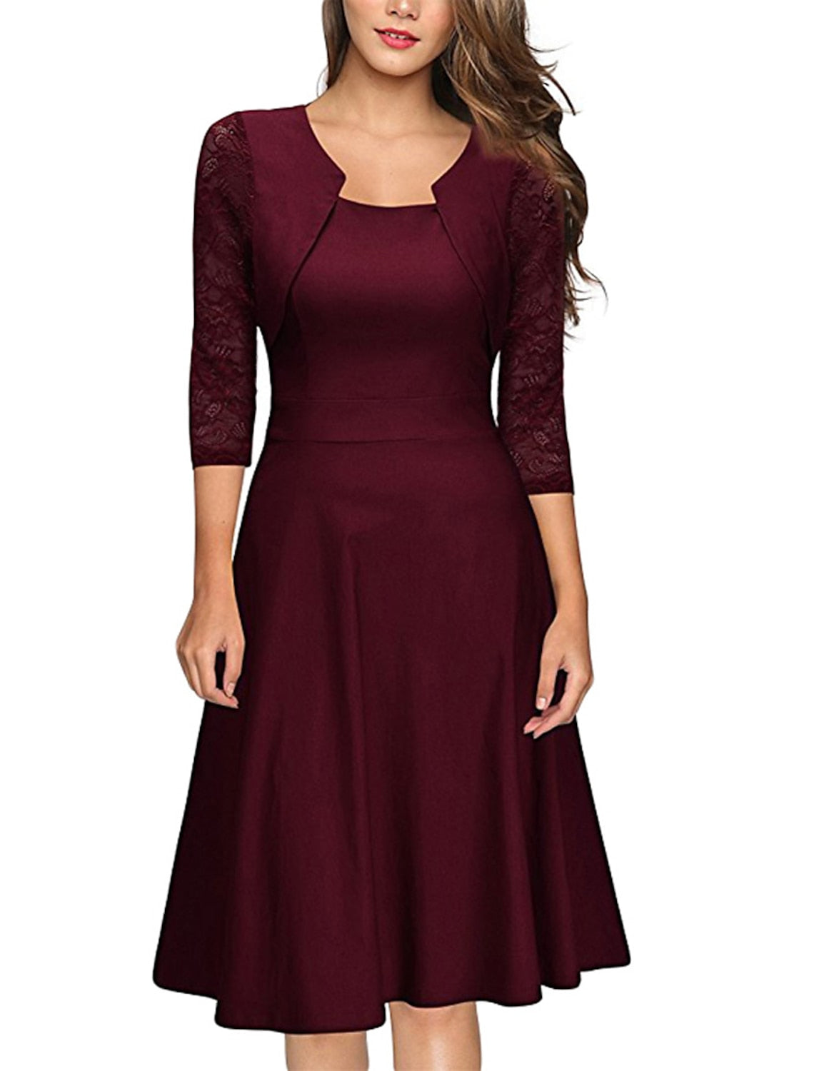 Princess A-Line Round Neck Cocktail Party Dresses with Lace Applique