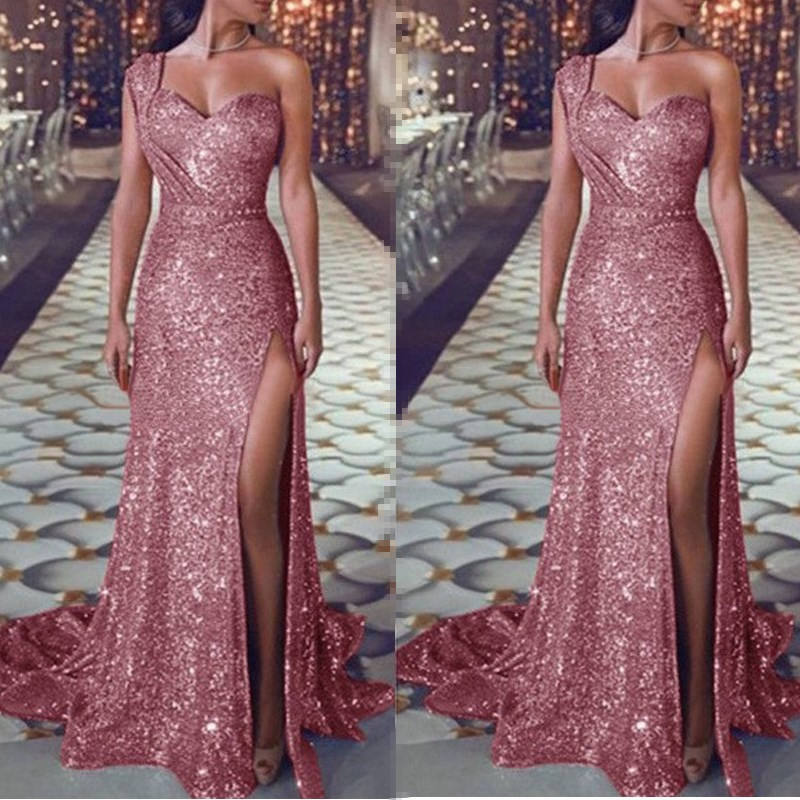 One-Shoulder Long Prom Dress with Side Split and Floor-Length Sheath/Column Design