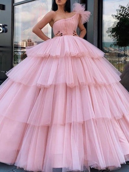 One-Shoulder Floor-Length Ball Gown Prom Dress